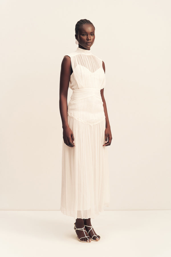 CLEMENCE HIGH NECK MAXI DRESS - IVORY