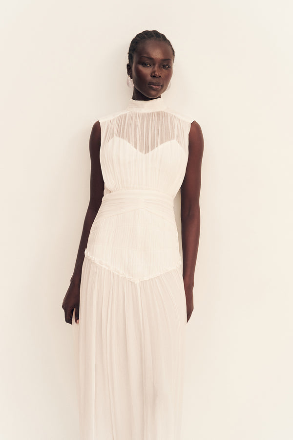 CLEMENCE HIGH NECK MAXI DRESS - IVORY