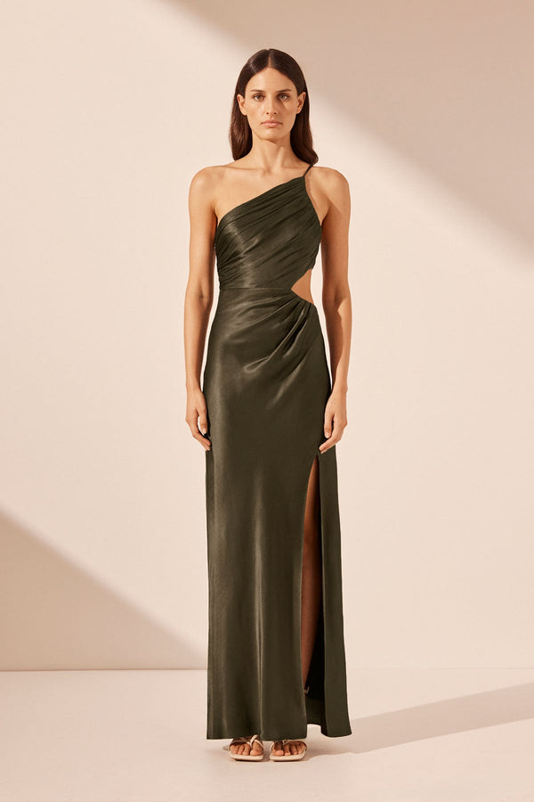 La Lune Asymmetrical Gathered Maxi Dress | Forest | Dresses | Shona Joy Shona Joy US La Lune Asymmetrical Gathered Maxi Dress | Forest | Dresses | Shona Joy Shona Joy US