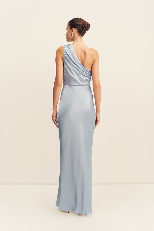 LA LUNE GATHERED ONE SHOULDER MAXI DRESS - POWDER BLUE