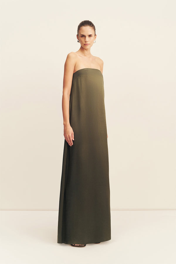 LA LUNE STRAPLESS COLUMN MAXI DRESS | FOREST | DRESSES