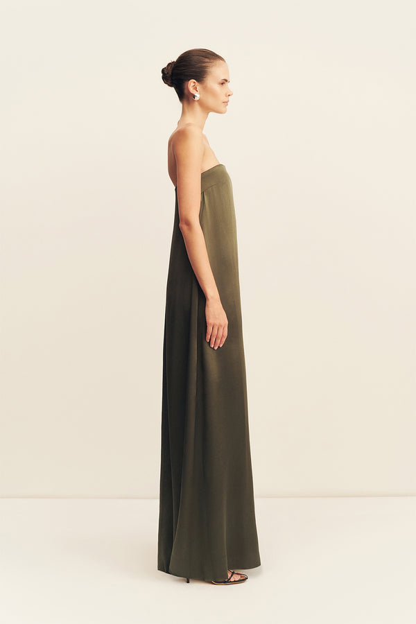 green emerald velvet dress Imogene Scarf-Detail Strapless Gown in Spring Green main image 1