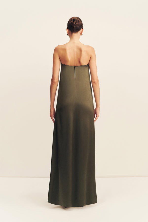 slim fit dress slacks LA LUNE STRAPLESS COLUMN MAXI DRESS | FOREST | DRESSES
