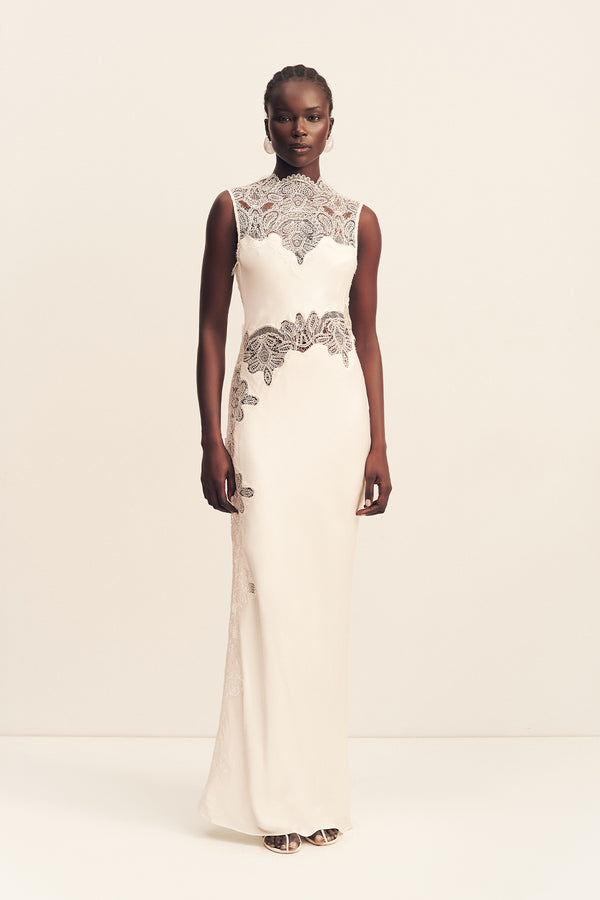 Shona Joy - Stratus Sheer Lace High Neck Maxi Dress - Ivory - Bridal Dress Shona Joy - Stratus Sheer Lace High Neck Maxi Dress - Ivory - Bridal Dress