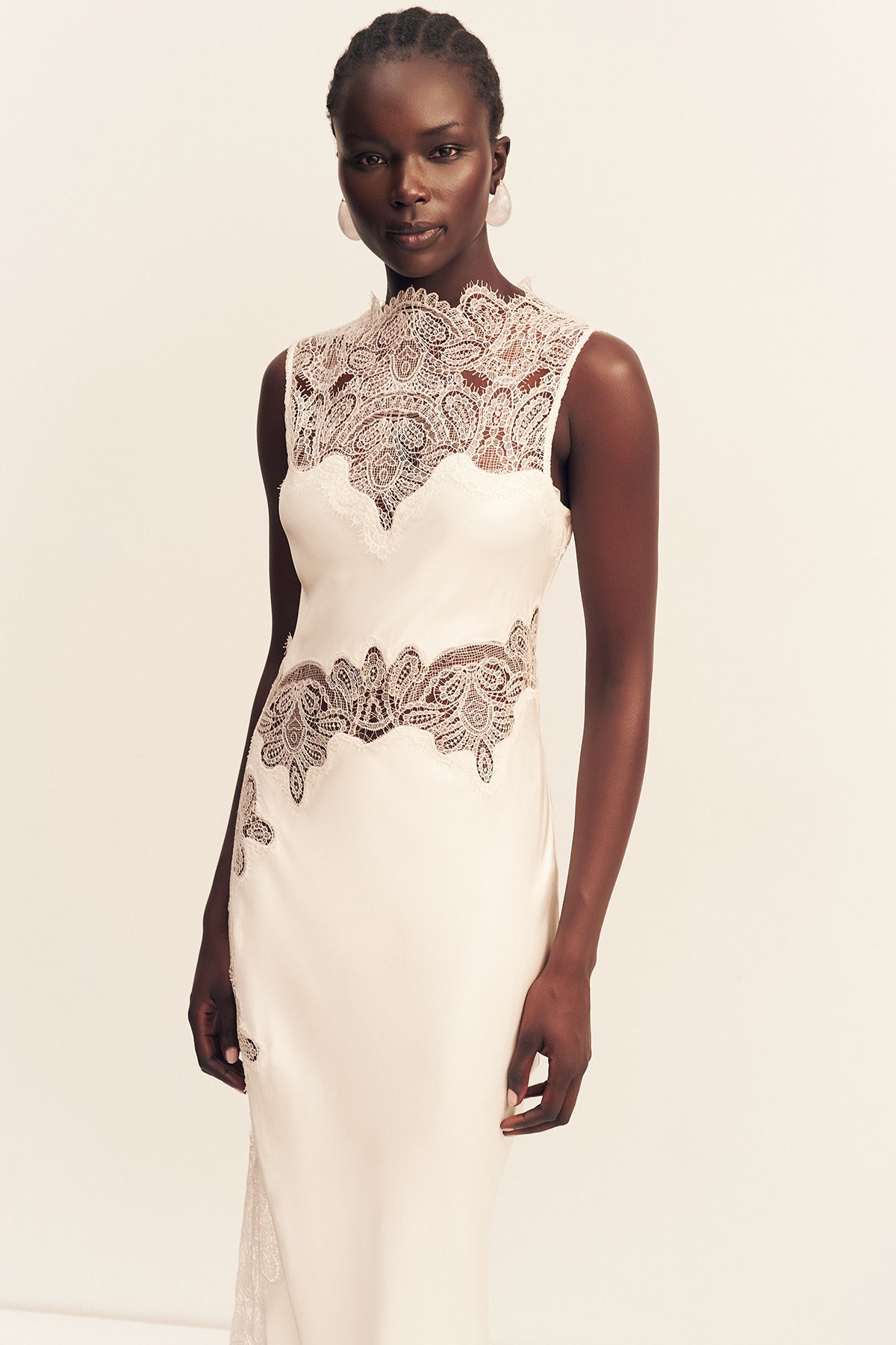 トップス Eaphi leaf jacquard sheer dress ivory Stratus Lace High Neck Maxi Dress | Ivory | Dresses | Shona Joy