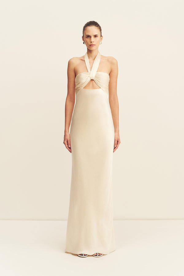Shona Joy - La Lune Ruched Halter Maxi Dress - Cream - Bridesmaids Dress Shona Joy - La Lune Ruched Halter Maxi Dress - Cream - Bridesmaids Dress