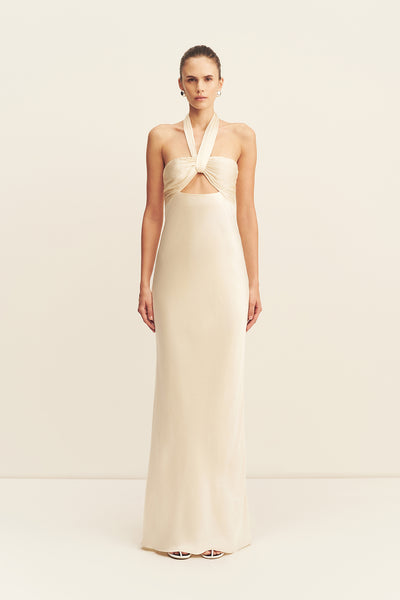 Shona Joy - La Lune Ruched Halter Maxi Dress - Cream - Bridesmaids Dress Shona Joy - La Lune Ruched Halter Maxi Dress - Cream - Bridesmaids Dress