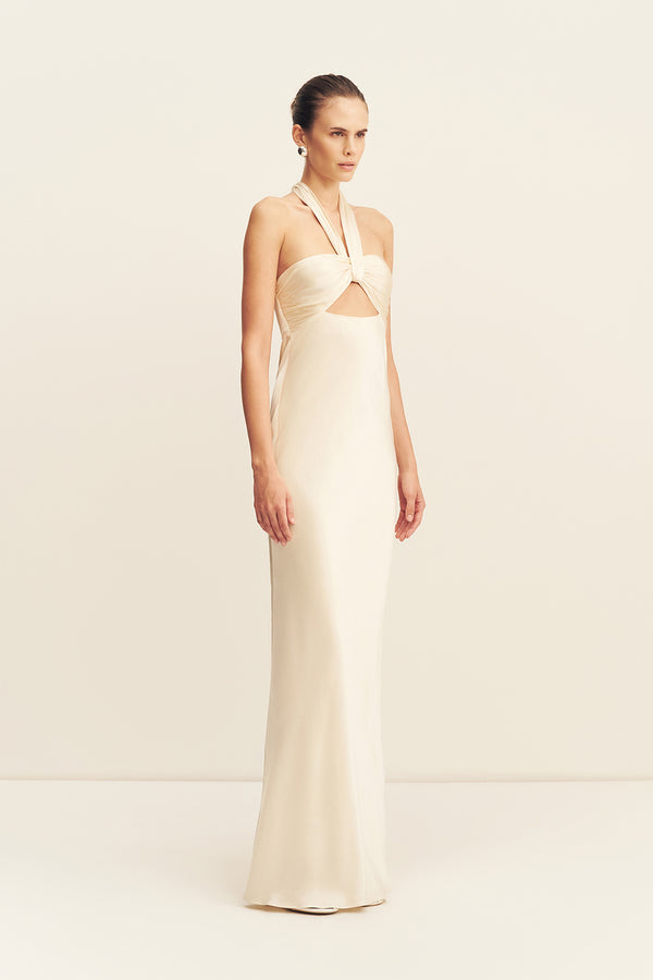 Shona Joy - La Lune Ruched Halter Maxi Dress - Cream - Bridesmaids Dress Shona Joy - La Lune Ruched Halter Maxi Dress - Cream - Bridesmaids Dress