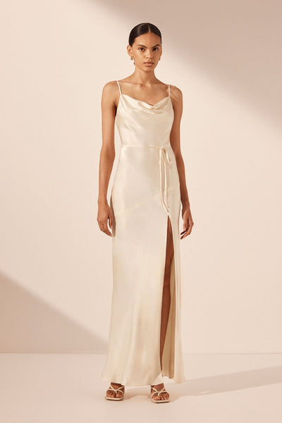 Creamy Silk Slip Dress Midi With Cowl Neck Bias Cut Silk Bridal