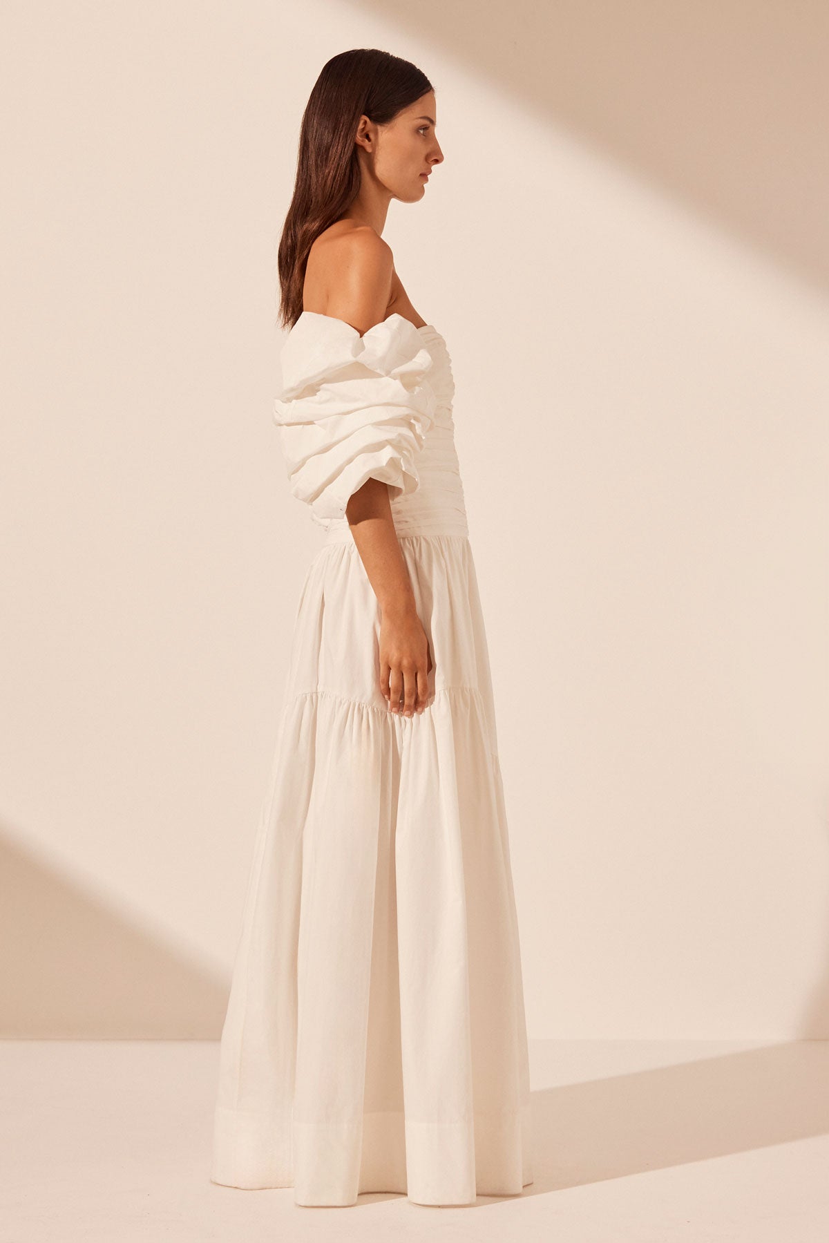 Late Night Off White Asymmetrical One Shoulder Ruched Midi Dress