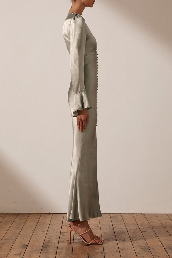 LA LUNE FRILL CUFF BIAS MIDI DRESS - SAGE_S