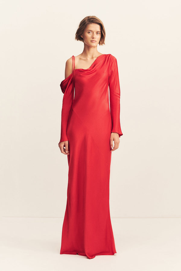 TATUM ASYMMETRICAL LONG SLEEVE MAXI DRESS - GRENADINE_F