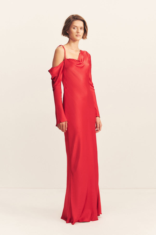 TATUM ASYMMETRICAL LONG SLEEVE MAXI DRESS - GRENADINE_A