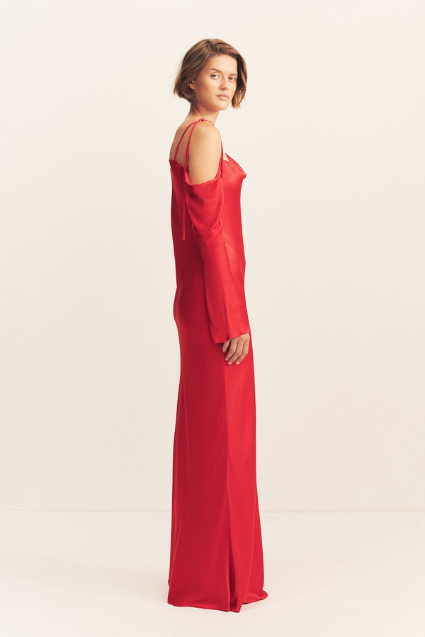 TATUM ASYMMETRICAL LONG SLEEVE MAXI DRESS - GRENADINE_S