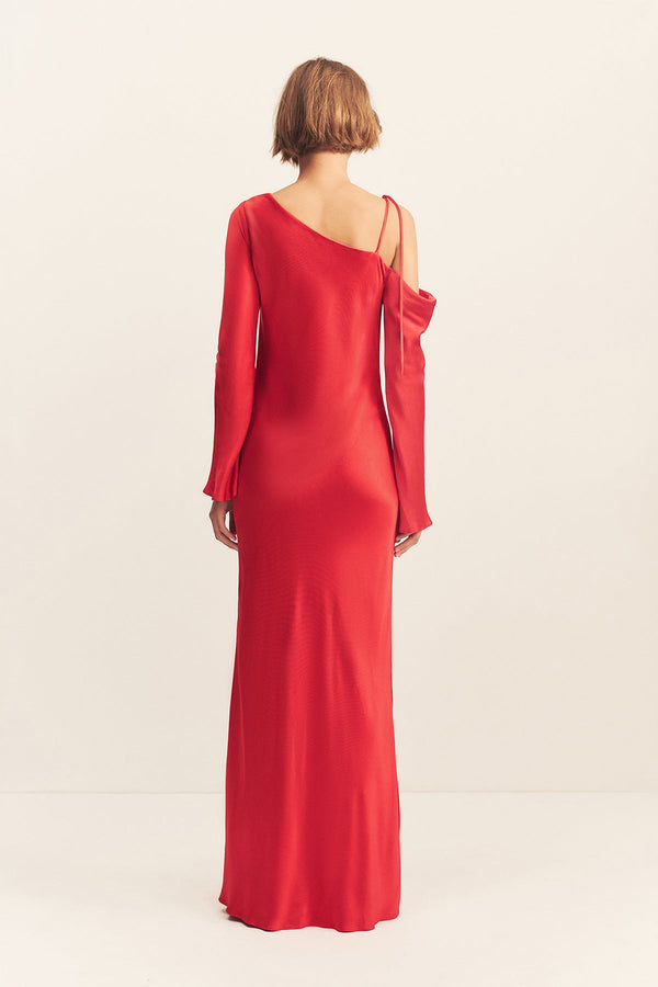 TATUM ASYMMETRICAL LONG SLEEVE MAXI DRESS - GRENADINE_B