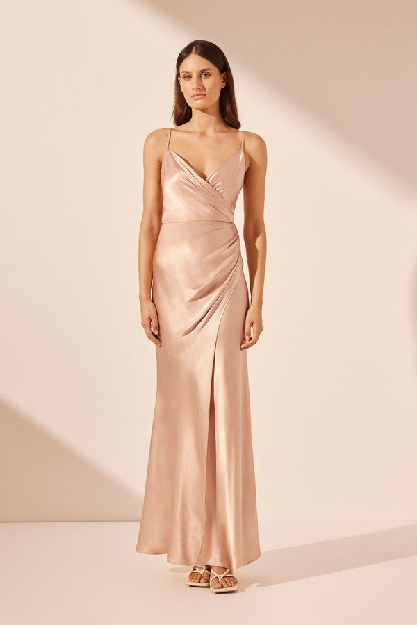 LA LUNE CROSS DRAPED MAXI DRESS - DESERT ROSE_F