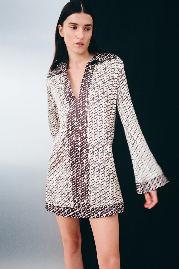 MONOGRAM SILK CONTRAST MINI DRESS