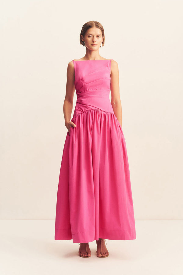 shona joy dress pink Shona Joy - Amina Flared Sleeve Plunged Maxi Dress - Fairyfloss