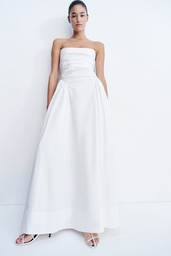 MORTON STRAPLESS PANELLED MAXI DRESS - WHITE
