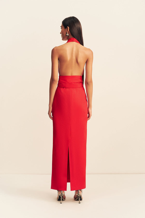 CAMPBELL HALTER PLUNGED MAXI DRESS - GOJI