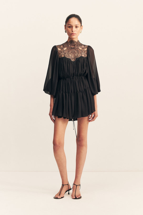 EMORY LONG SLEEVE MINI DRESS - BLACK_F