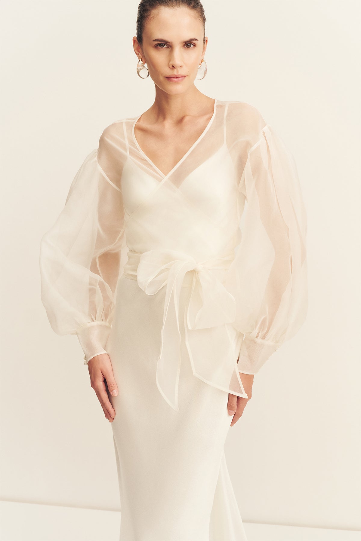 La Lune Lia Silk Wrap Crop Blouse | Ivory | Tops | Shona Joy