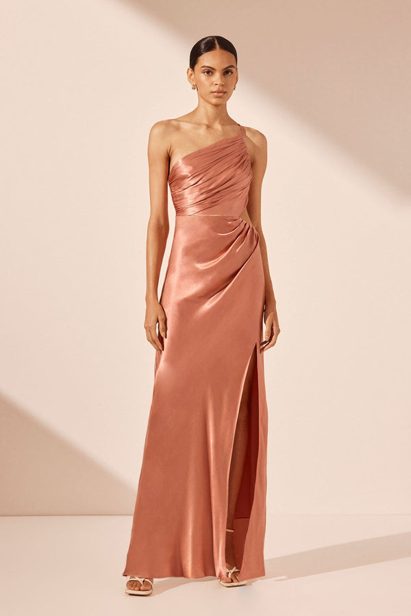 LA LUNE ASYMMETRICAL GATHERED MAXI DRESS - ANTIQUE ROSE_F
