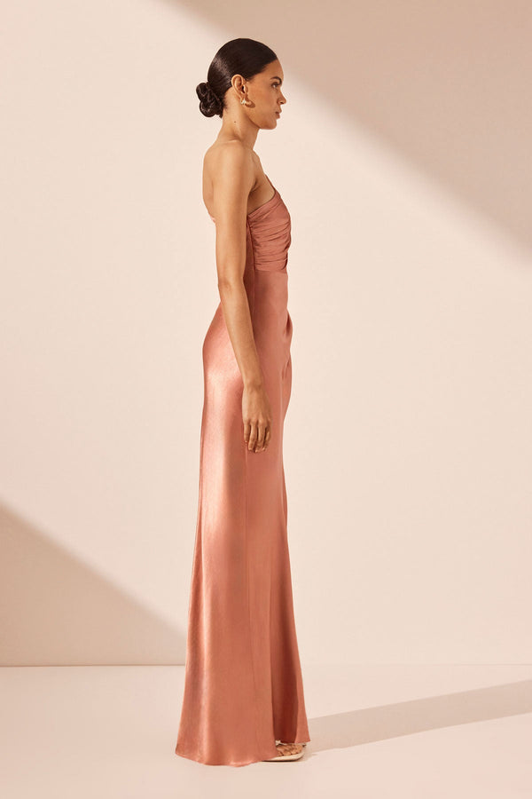 LA LUNE ASYMMETRICAL GATHERED MAXI DRESS - ANTIQUE ROSE_S