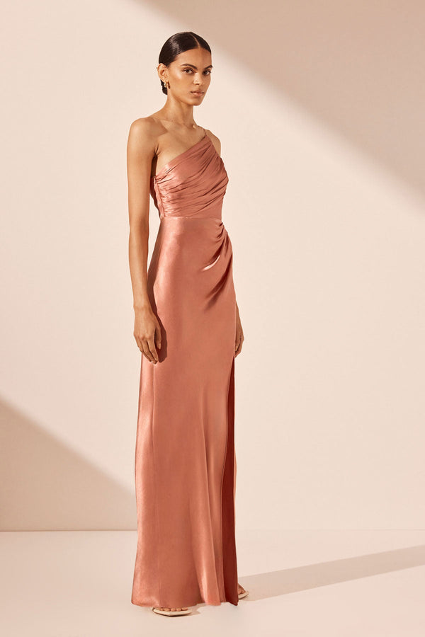 LA LUNE ASYMMETRICAL GATHERED MAXI DRESS - ANTIQUE ROSE_A