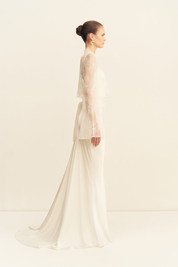 Shona Joy - Lambent Lace Long Sleeve Tie Top - Bridal Dress Shona Joy - Lambent Lace Long Sleeve Tie Top - Bridal Dress