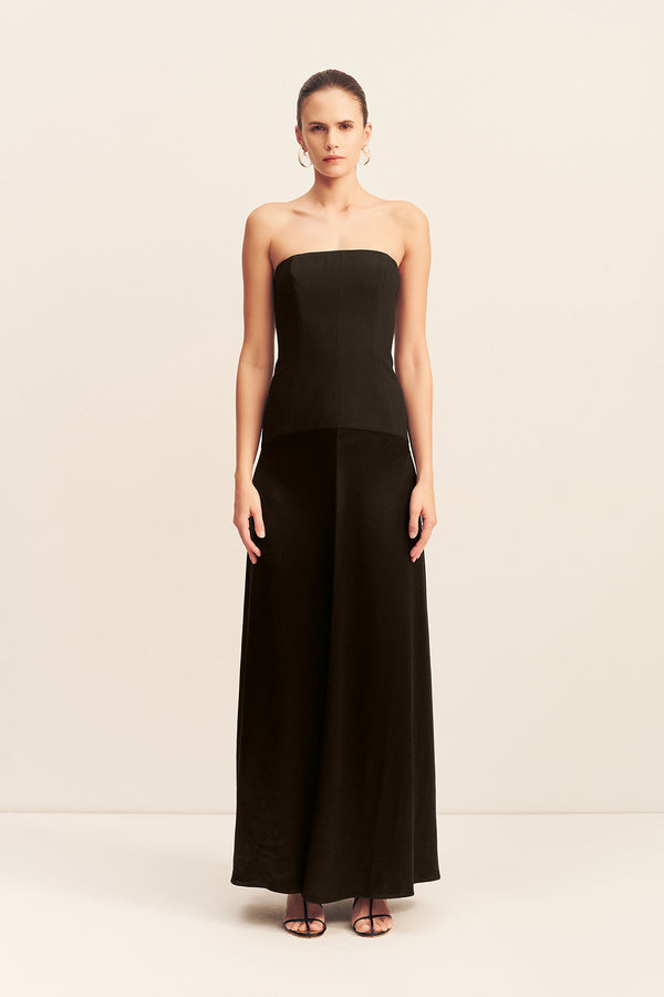 ADRI STRAPLESS PANELLED MAXI DRESS - BLACK_F