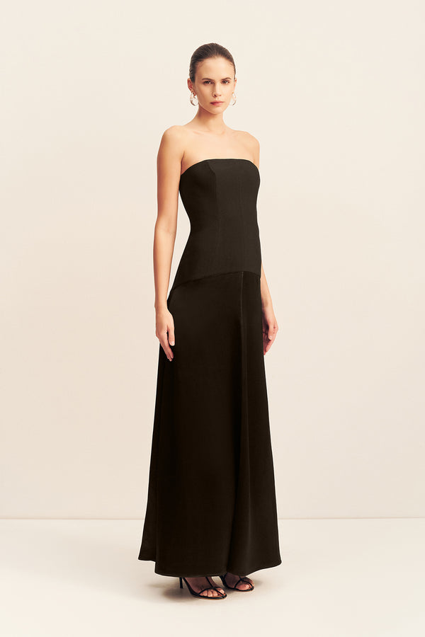 ADRI STRAPLESS PANELLED MAXI DRESS - BLACK