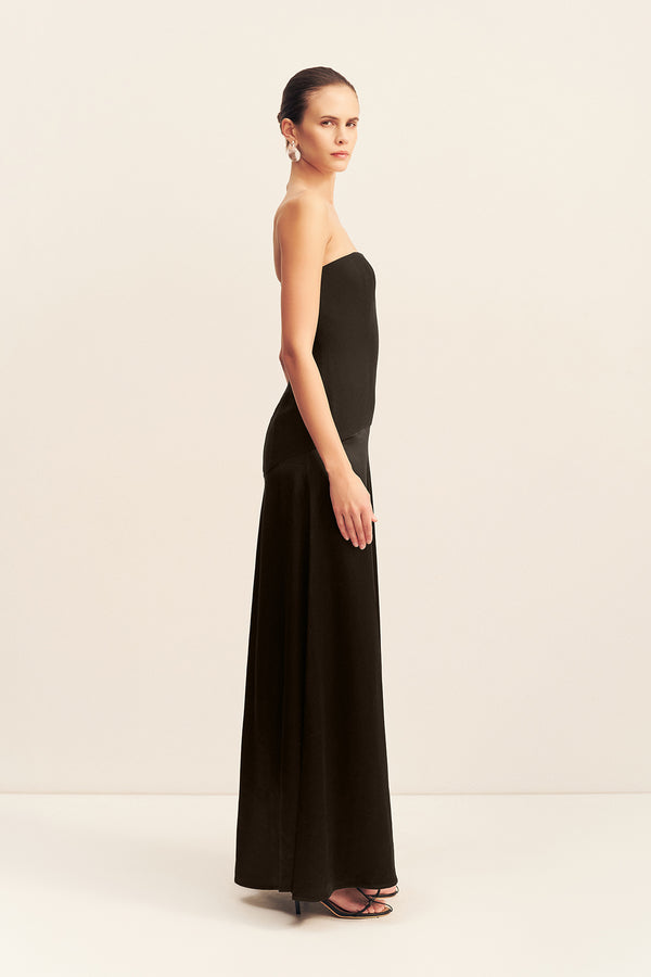 ADRI STRAPLESS PANELLED MAXI DRESS - BLACK