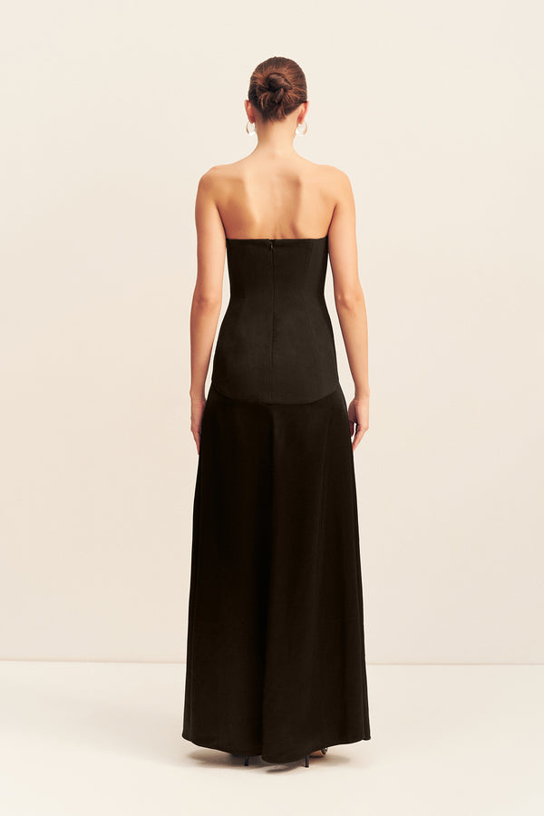 ADRI STRAPLESS PANELLED MAXI DRESS - BLACK