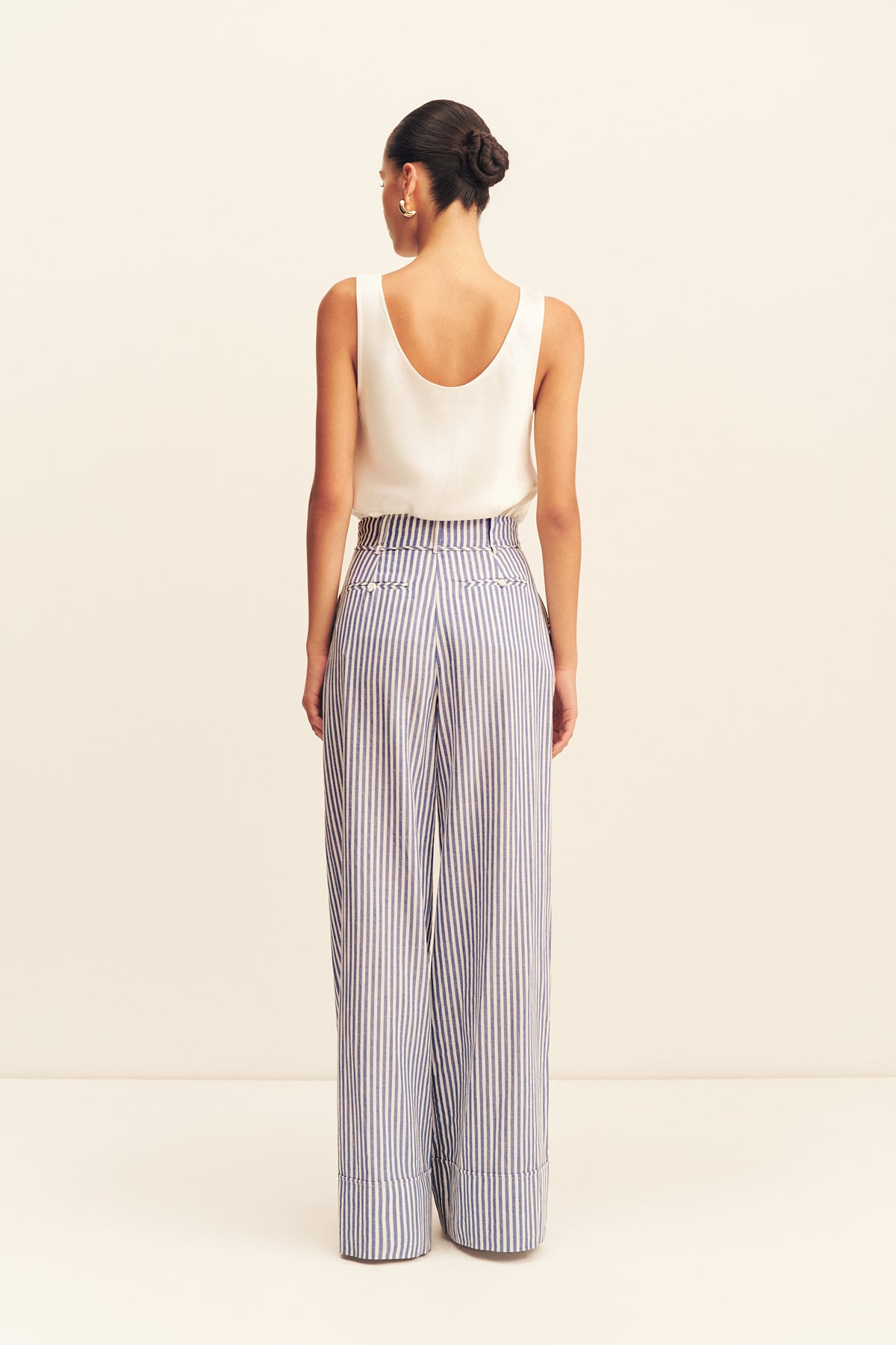 Yasmine Belted Pant | Chambray Blue/Ivory | Pants | Shona Joy