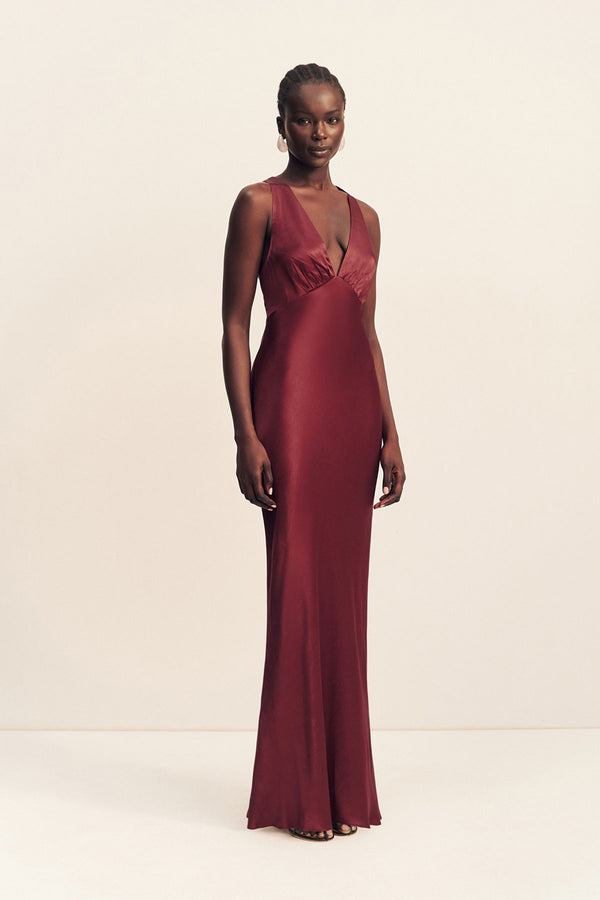 Shona Joy - Elia Plunged Cross Back Maxi Dress - Shiraz Shona Joy - Elia Plunged Cross Back Maxi Dress - Shiraz