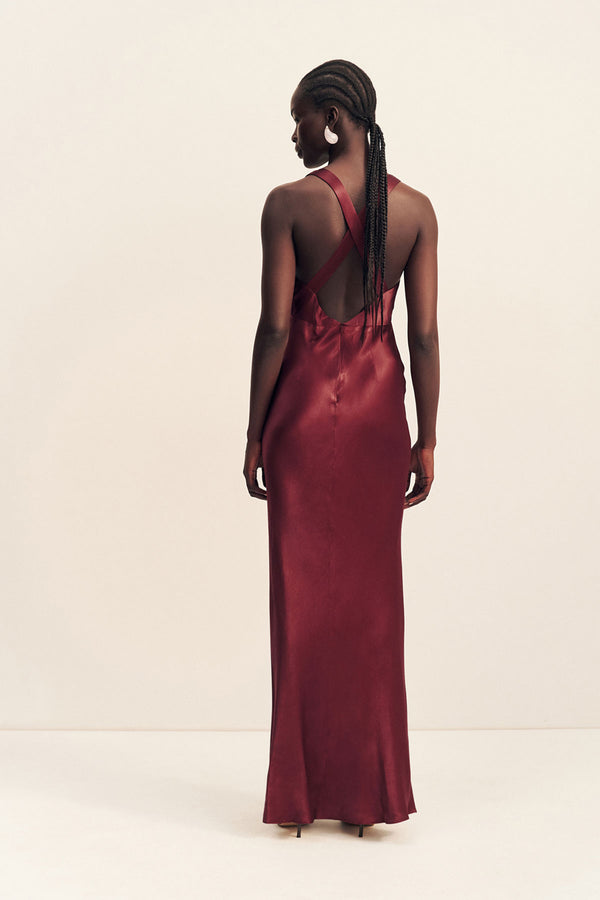 Shona Joy - Elia Plunged Cross Back Maxi Dress - Shiraz Shona Joy - Elia Plunged Cross Back Maxi Dress - Shiraz