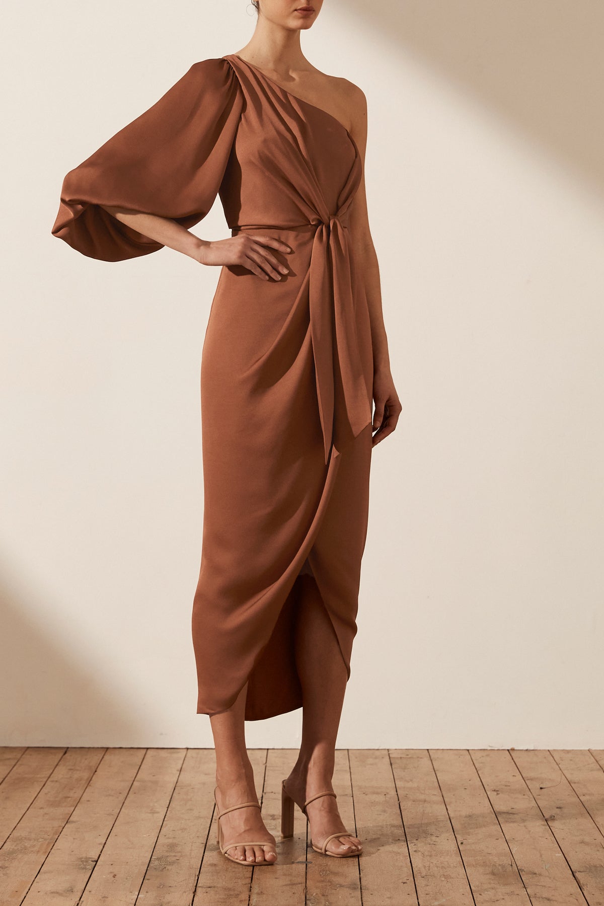 Balloon Sleeve Midi Dress Shona Joy Mocha Shona Joy Brown Dress