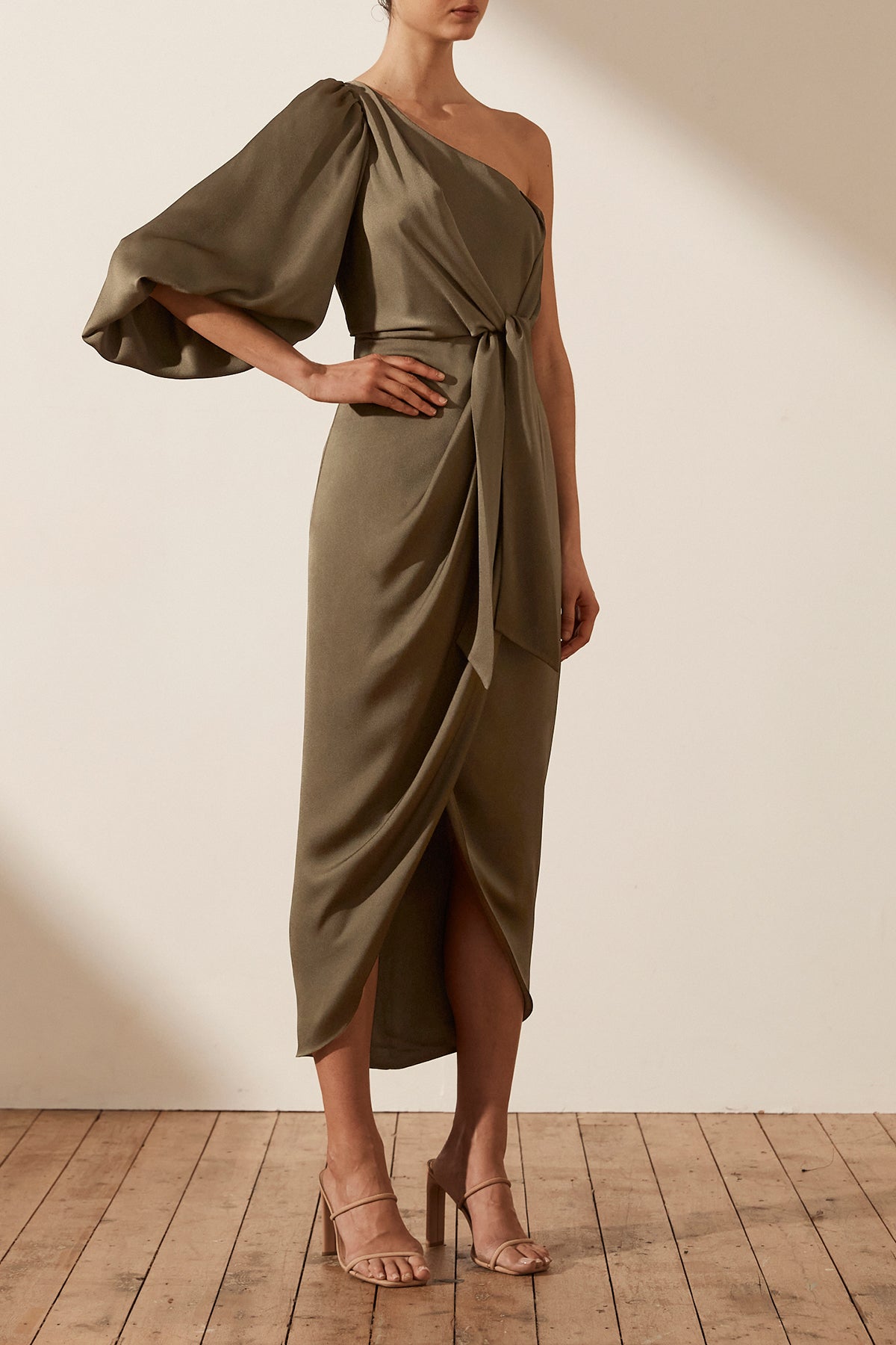 Luxe Tie Front One Shoulder Dress Pine Dresses Shona Joy