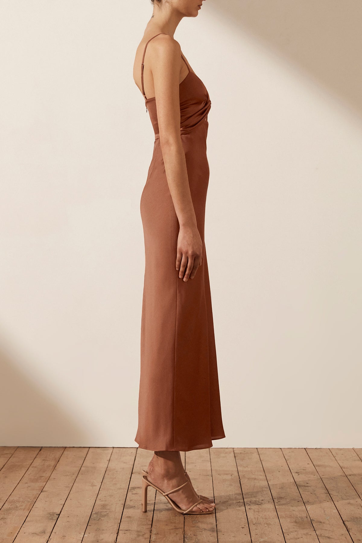 Luxe Twist Front Sleeveless Midi Dress | Mocha | Dresses | Shona Joy