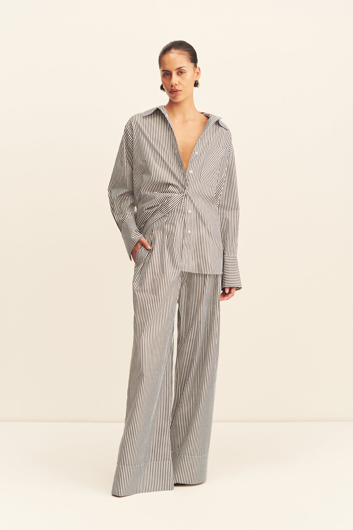 JAYDE OVERSIZED SHIRT | DARK NAVY/IVORY | TOPS | SHONA JOY – Shona