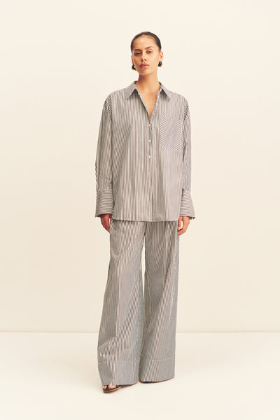 JAYDE OVERSIZED SHIRT | DARK NAVY/IVORY | TOPS | SHONA JOY – Shona