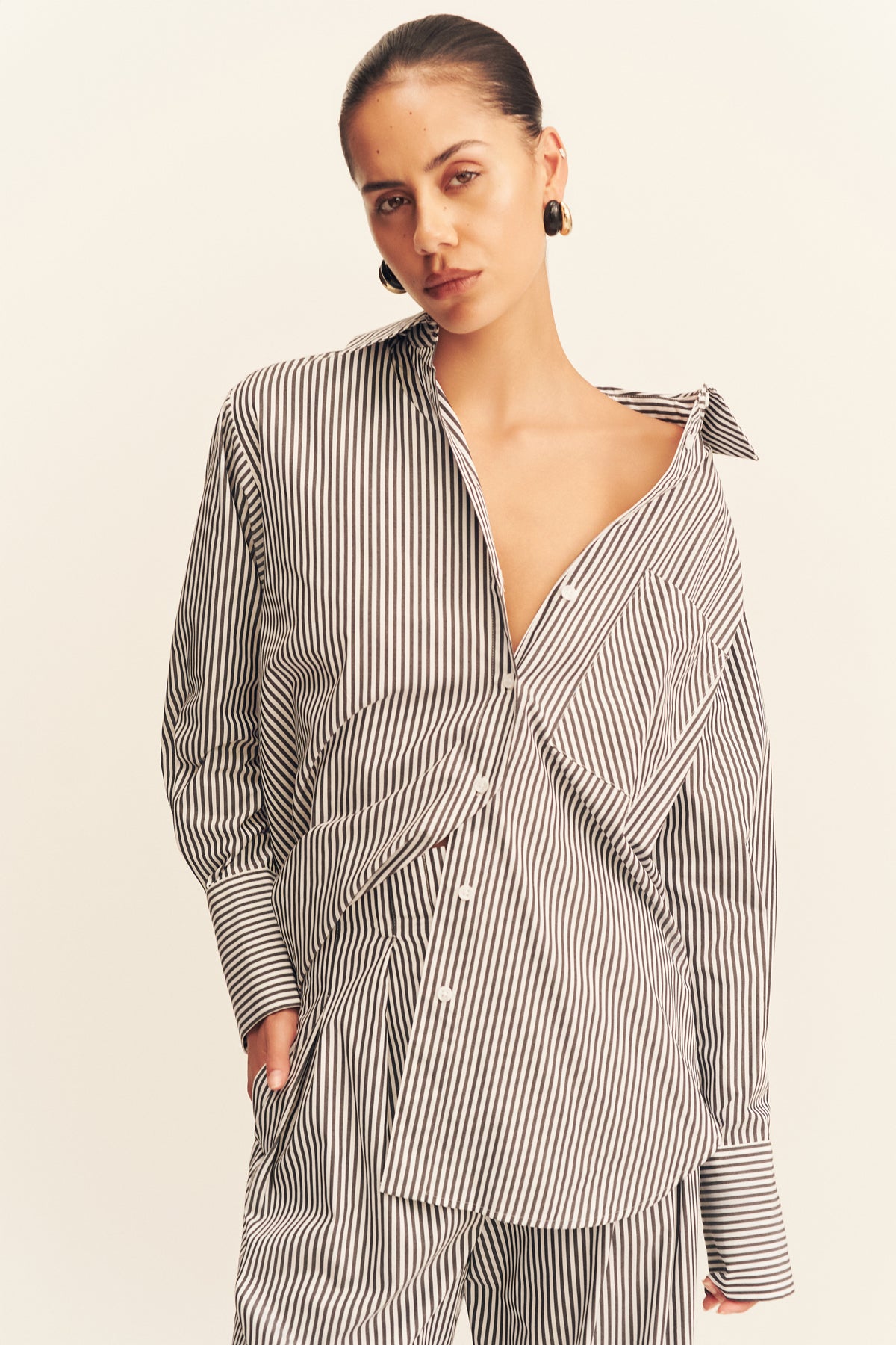 JAYDE OVERSIZED SHIRT | DARK NAVY/IVORY | TOPS | SHONA JOY – Shona