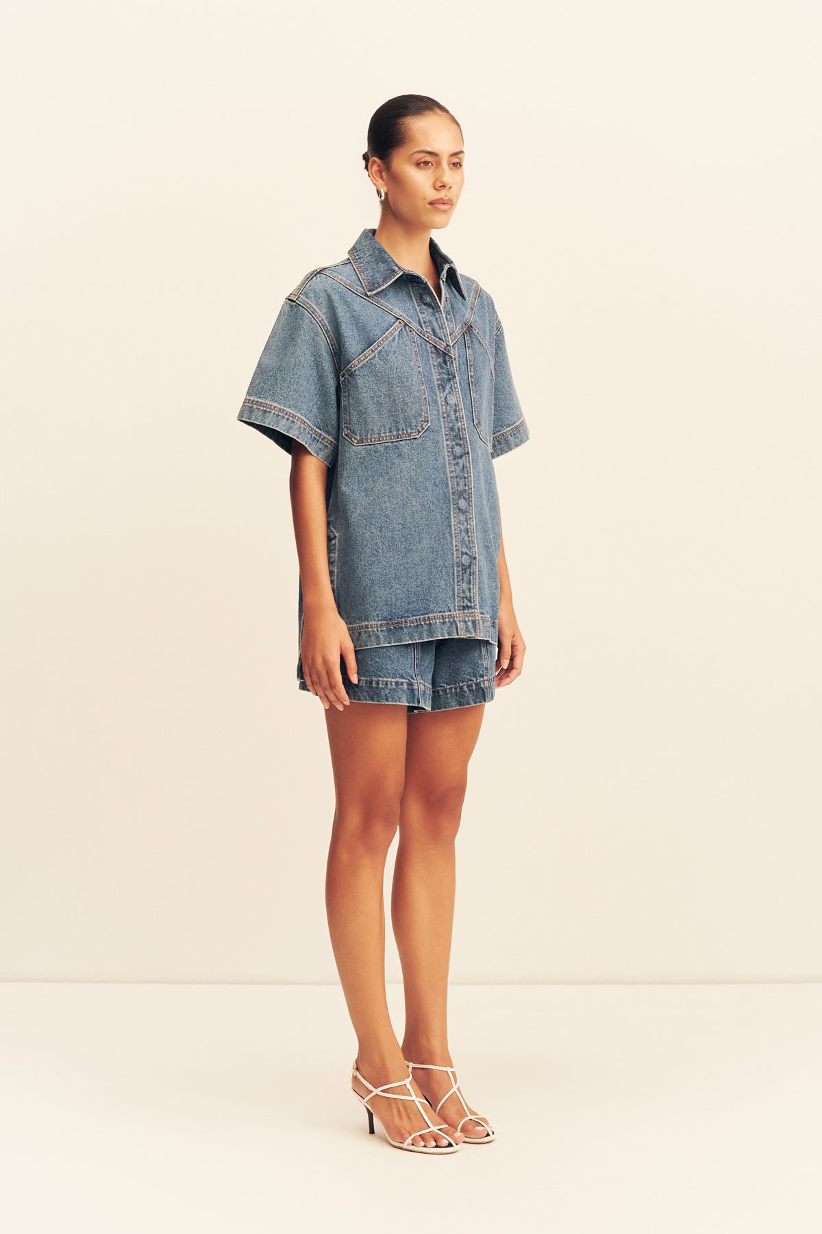 Raquel Short Sleeve Shirt | Vintage Blue | Shirts | Shona Joy