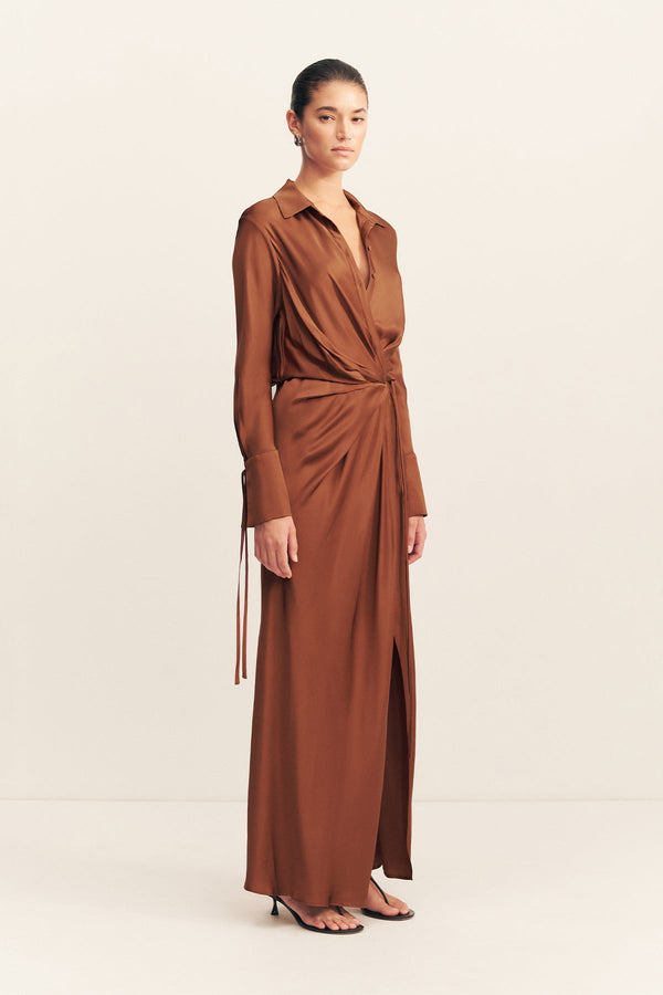 Shae Draped Shirt Maxi Dress Chocolate Dresses Shona Joy