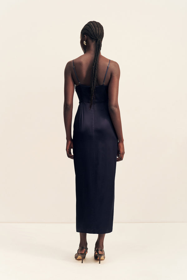 LUMIERE TIE FRONT MIDI DRESS - NIGHT SKY
