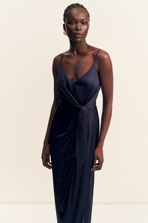 LUMIERE TIE FRONT MIDI DRESS - NIGHT SKY