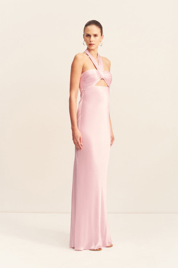 LA LUNE RUCHED HALTER MAXI DRESS - BLOSSOM