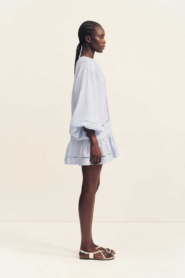 Shona Joy - Tommy Linen Balloon Sleeve Mini Dress - Sky