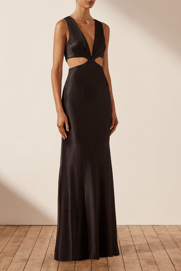 Lydie Cut Out Open Back Maxi Dress | Black | Dresses | Shona Joy